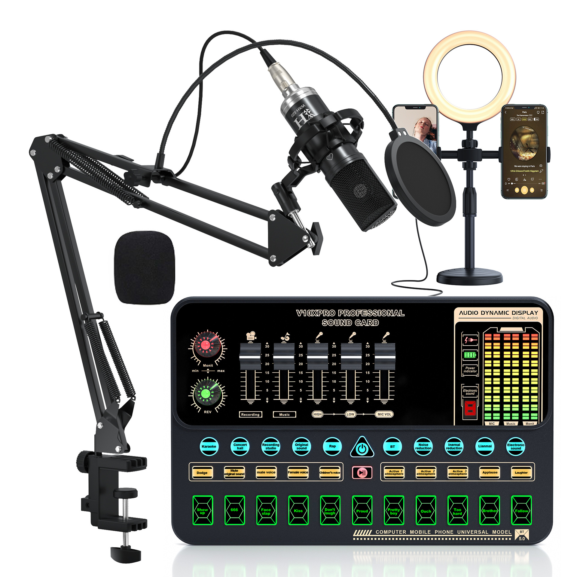 English Version V10Xpro Sound Card Live Broadcast Set 520 Microphone Tiktok Live Broadcast Karaoke Computer Professional Sound Card Complete Set