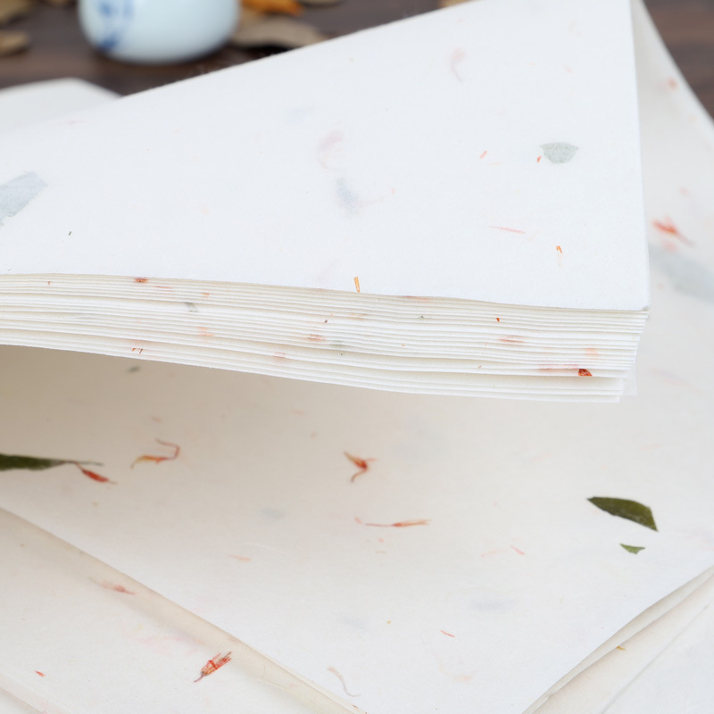 花草宣纸印花禅意书房作品纸见描述复古古风茶叶花瓣diy半熟宣纸1