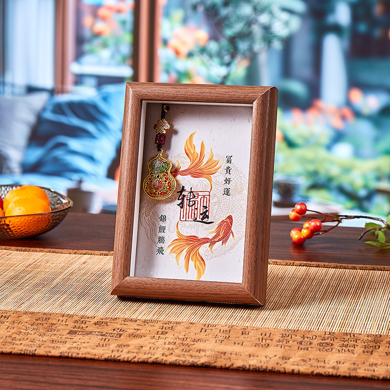 Chinese-Style Double Fish Hand-Painted Fortune-Attracting Photo Frame, Study Room and Tea Room Ambiance Decoration, Home Desktop Decoration, Tourist Attraction Gift Shop