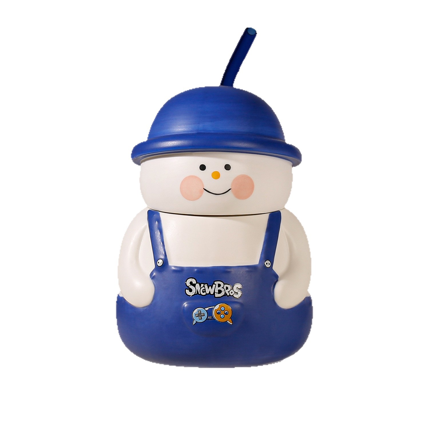 Personalidad creativa de dibujos animados muñecos de nieve hermanos taza de paja de alta cara de cerámica acompañante regalo de mano taza de marca taza de Navidad transfronteriza
