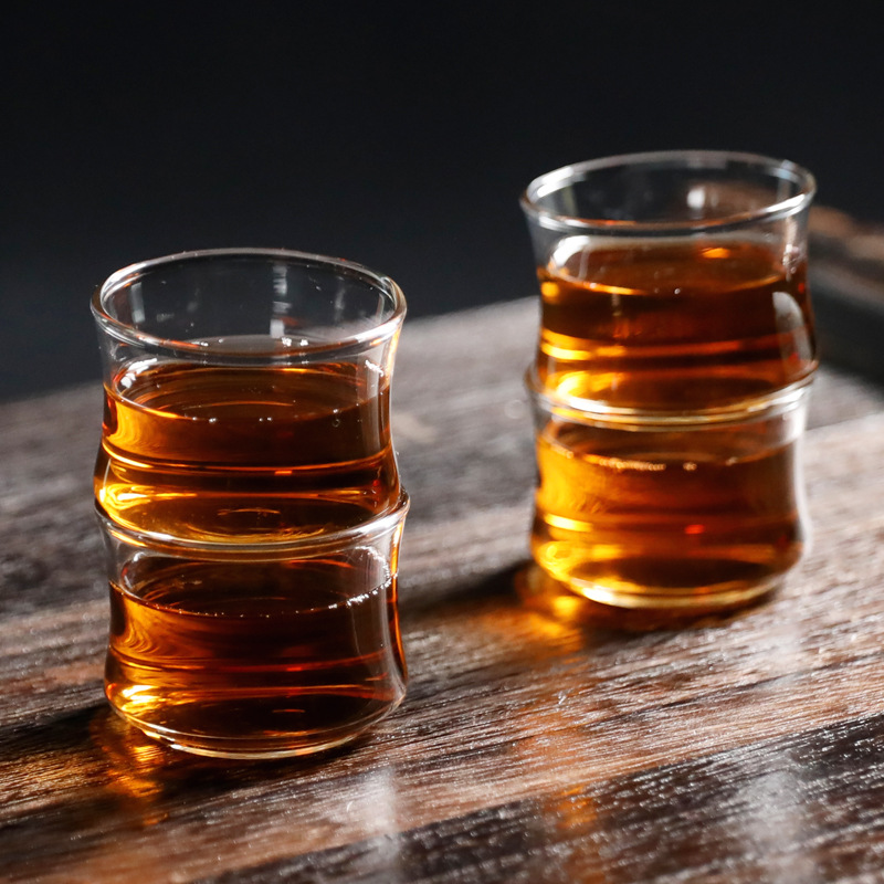 玻璃竹节品杯 70ml 耐冷热玻璃茶杯功夫茶具套装配件品茗杯小杯子