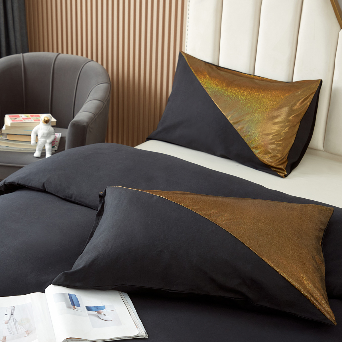 外贸跨境亚马逊新款欧美尺寸家纺床上用品拼接亮片被套枕套套件