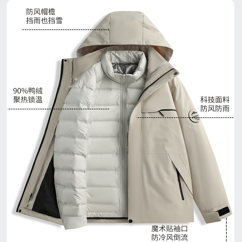 新国标90%鸭绒内胆冲锋衣男女同款三合一防水防风户外登山外套