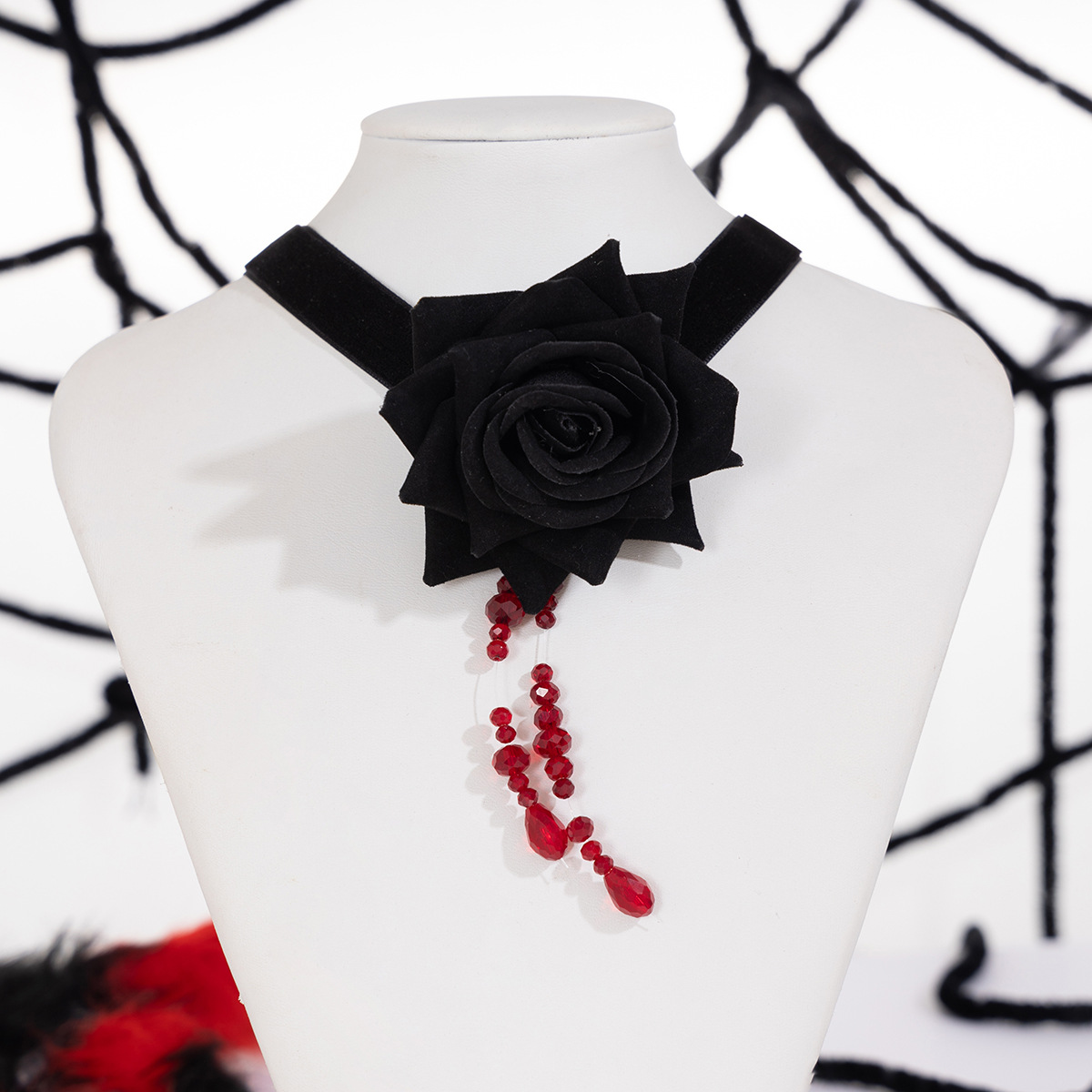 Collier à lanières en velours rose vintage, chaîne de clavicule à franges en cristal de vent foncé_voghion.com