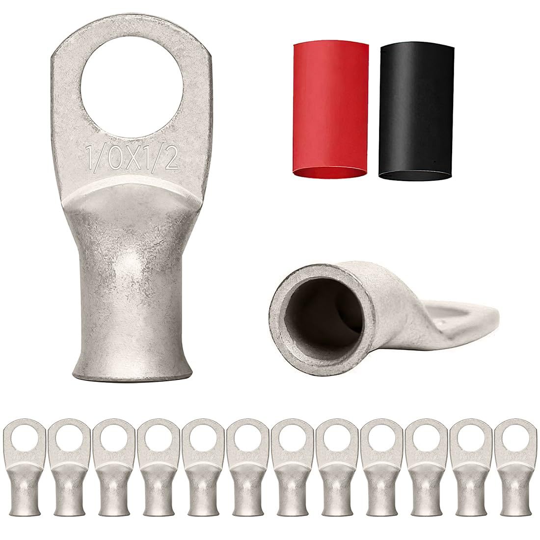 跨境货源24PCS 锡铜环端子连接器 AWG美标铜鼻子铜线耳热缩管2:1