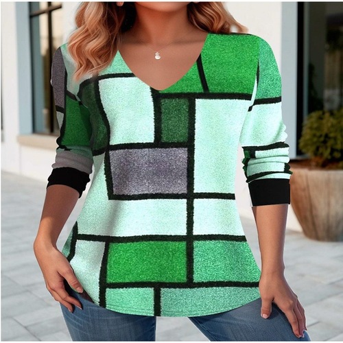 Summer Women's Fashion Versatile Digital Print V-Neck T-Shirt with Hood, Loose and Casual Color 3D T-Shirt