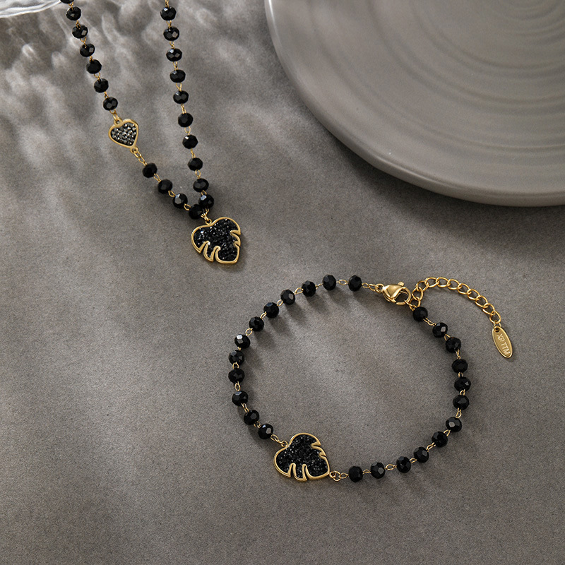 Conjunto de Joyería Xuping de Moda, Chapado en Oro de 14k, Collar y Pulsera de Cuentas Negras para Hombre, Estilo de Personalidad Única, Venta al por Mayor