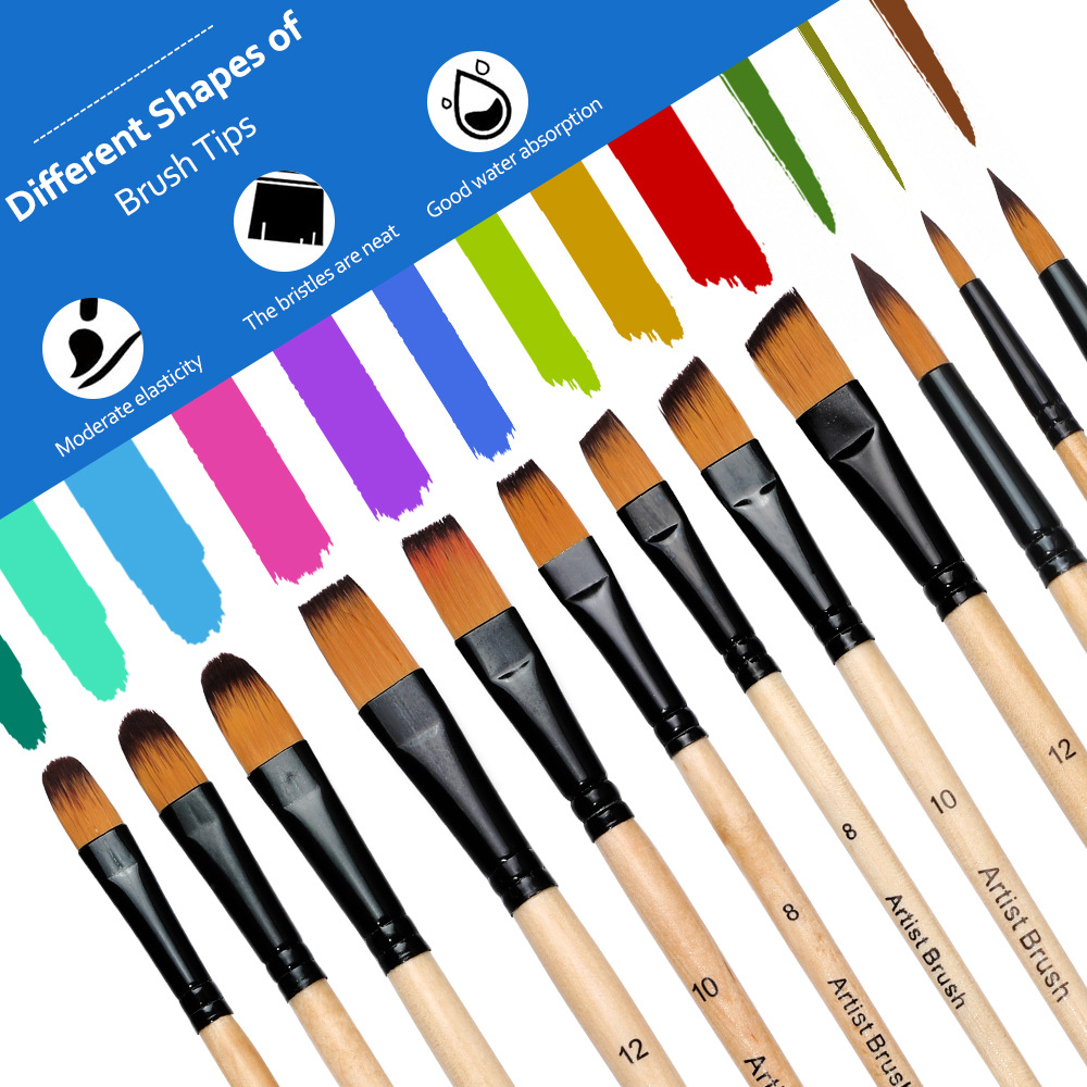 6 pinceles de palo de madera de nylon pinceles de agua de cabello artística DIY pinceles de acuarela acrílico pinceles de pintura a óleo