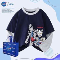 NASA春秋新款中大童帅气贝利亚奥特曼休闲上衣儿童圆领假两件长袖