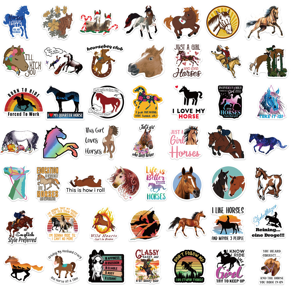 Waterproof Colorful Pvc Stickers Horse Cartoon Stickers 50 Sheets Set display picture 1