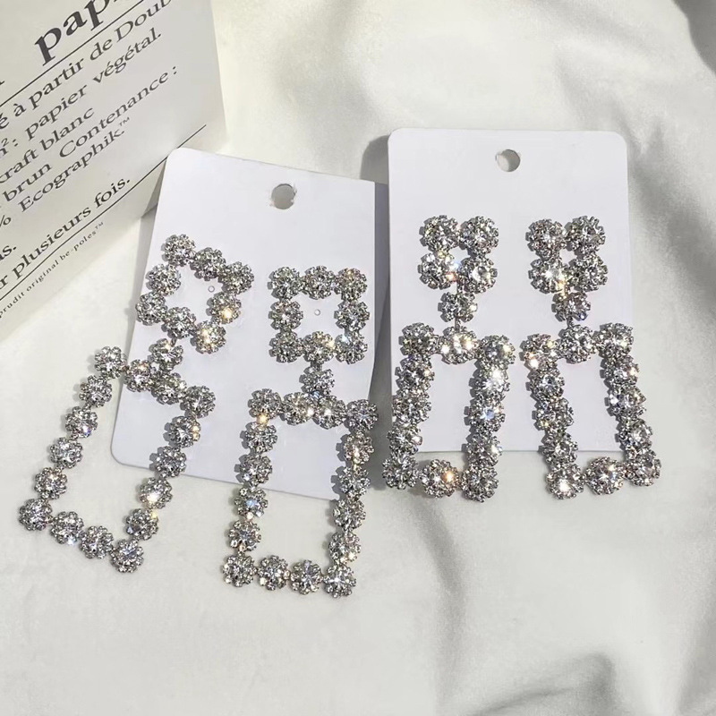 Personality Square Hollow Full Rhinestone Decor Large Earrings display picture 2