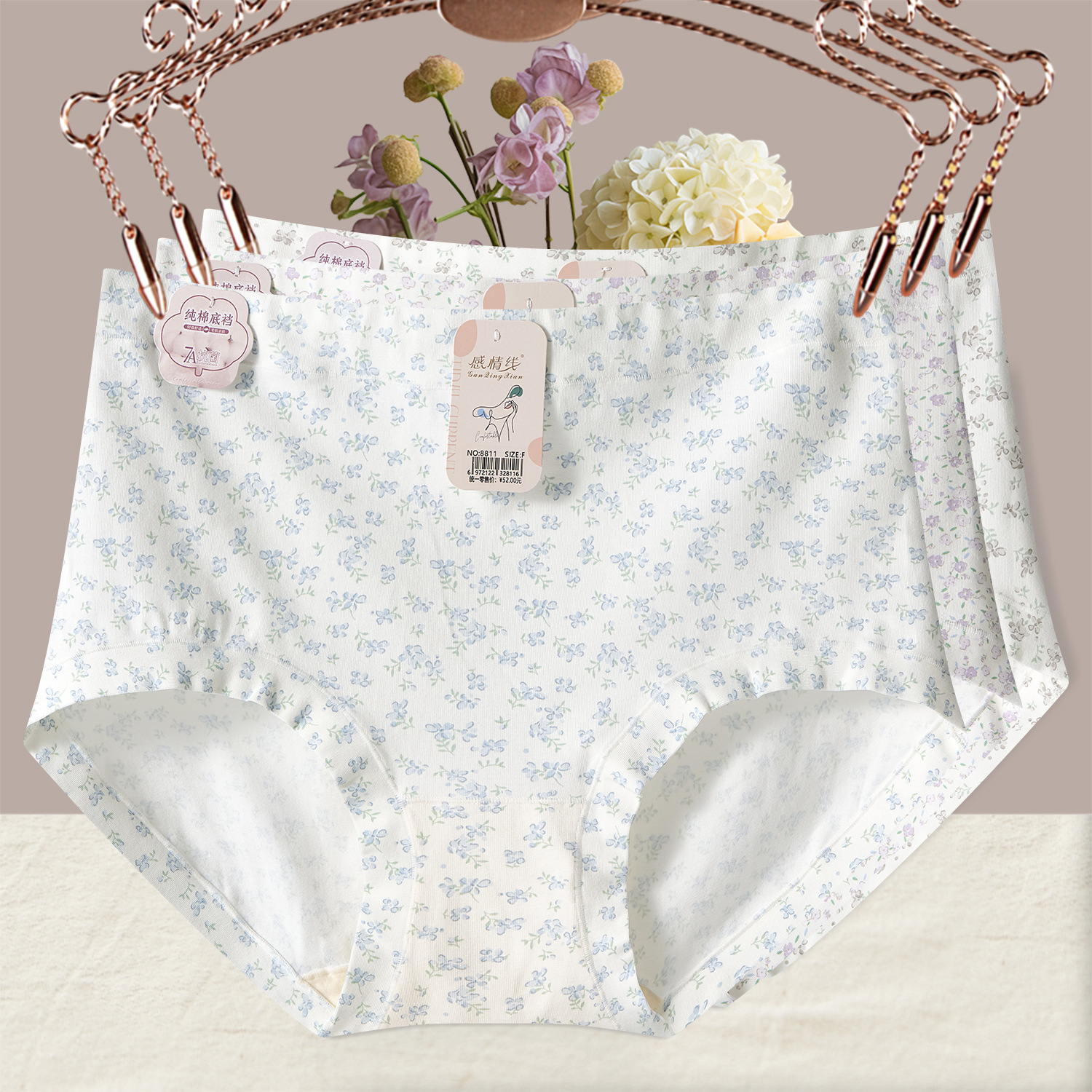 Mid-waist combed cotton underwear women 7A bacteriostatic crotch new floral printing breathable comfortable ladies triangle shorts wholesale