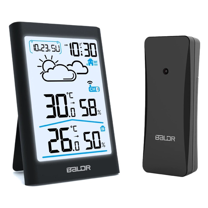 BALDR Эксклюзивный Измеритель температуры и влажности в помещении и на улице Беспроводная Метеостанция Прогноз погоды Фаза Луны Календарь Неделя
