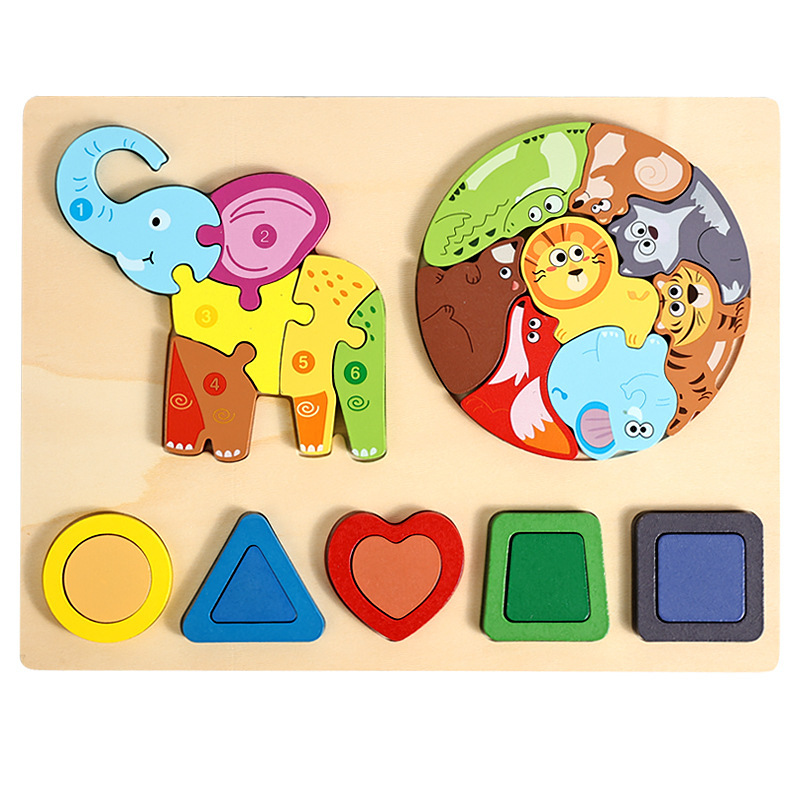 CPC transfronterizo 3 - en - 1 puzzle tridimensional para niños educación temprana forma geométrica cognición animal puzzle juguete de madera