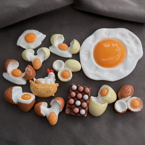 Egg Omelette Simulation Food Toy Resin Decorative Accessory DIY Phone Case Cream Adhesive Handmade Hairpin Small Sticker