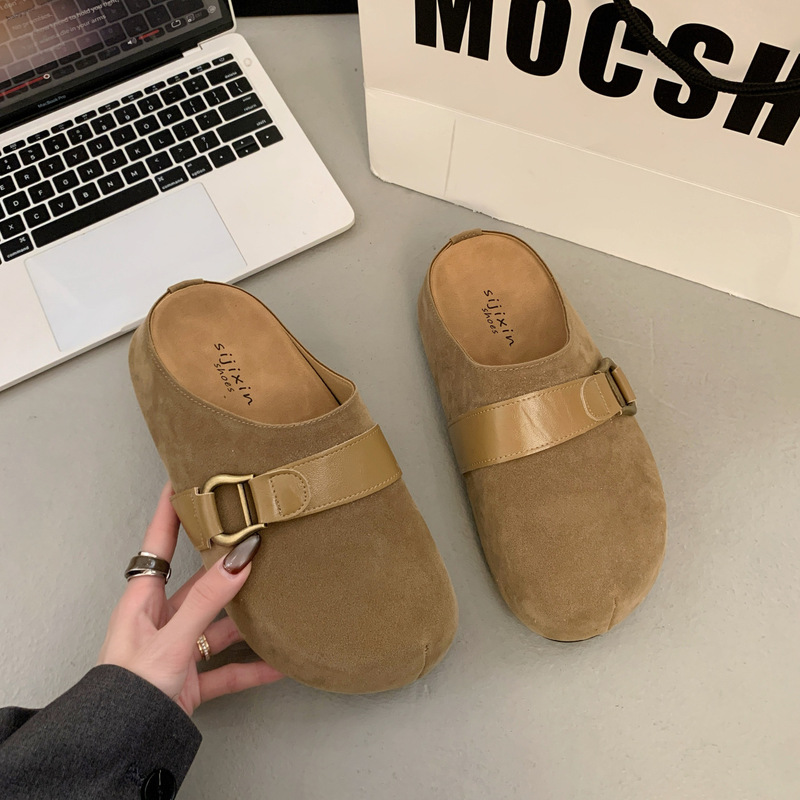 Fashionable Versatile Brucici Half-Slippers for Women 2026 New Spring, Autumn, and Winter Models, Height-Increasing Thick-Soled Casual Shoes, Birkenstock-Style Shoes