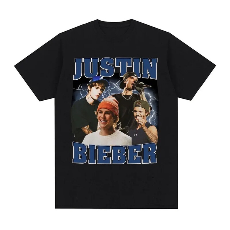 Cross-border European size cotton T-shirt featuring rapper Justin Bieber's tour designs for men and women, Harajuku fashion and trendy style Cross-border European size cotton T-shirt featuring rapper Justin Bieber's tour designs for men and women, Harajuku fashion and trendy style