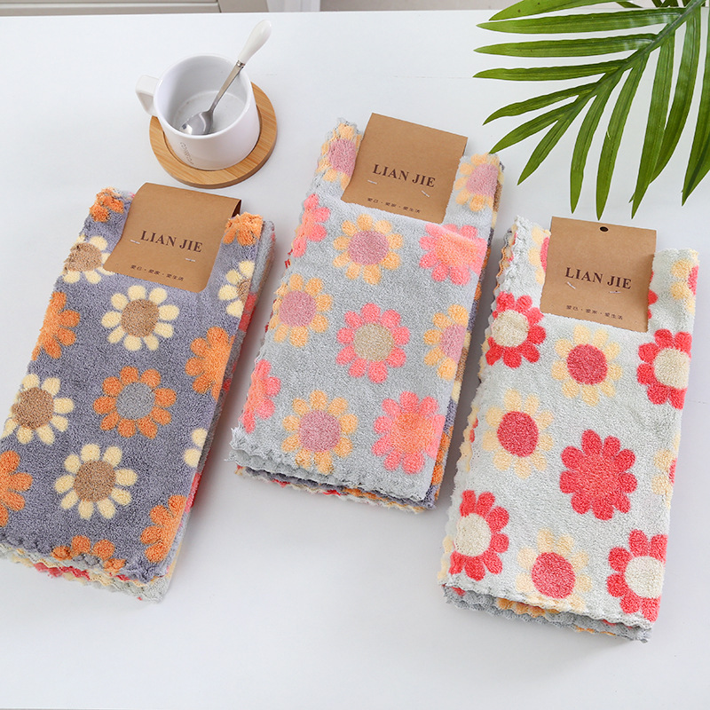 Flor de sol suave absorción de coral toallas de cocina toallas de toal