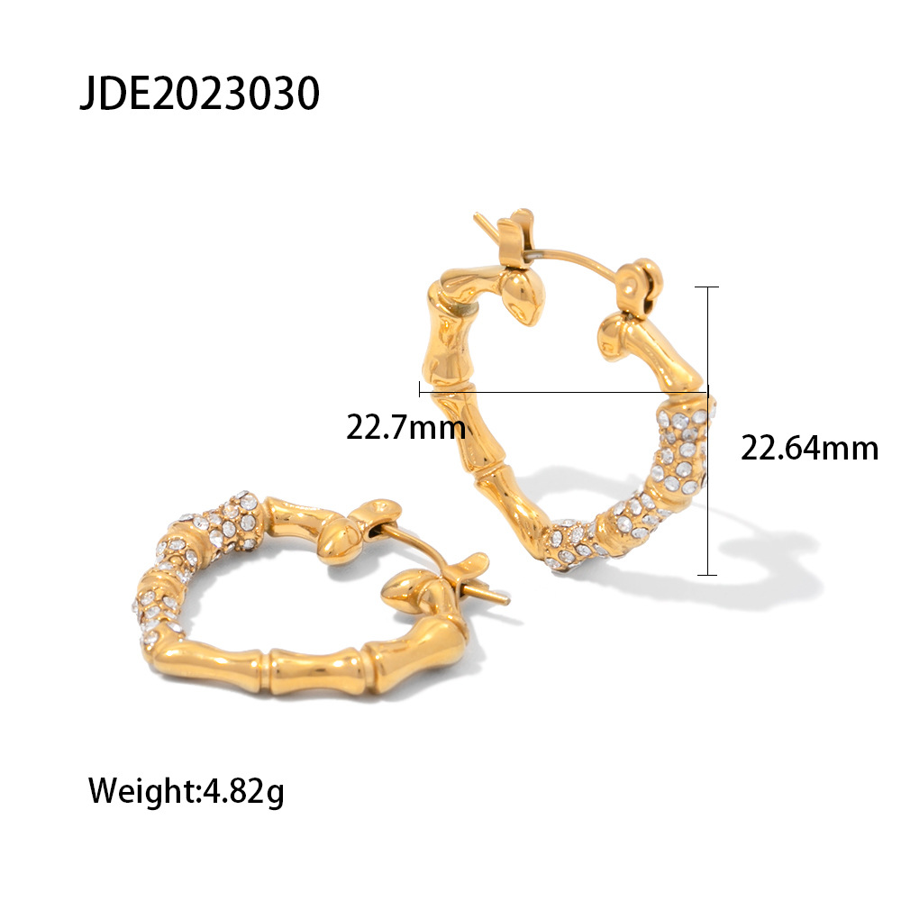 Fashion Heart Shape Stainless Steel Zircon Hoop Earrings 1 Pair