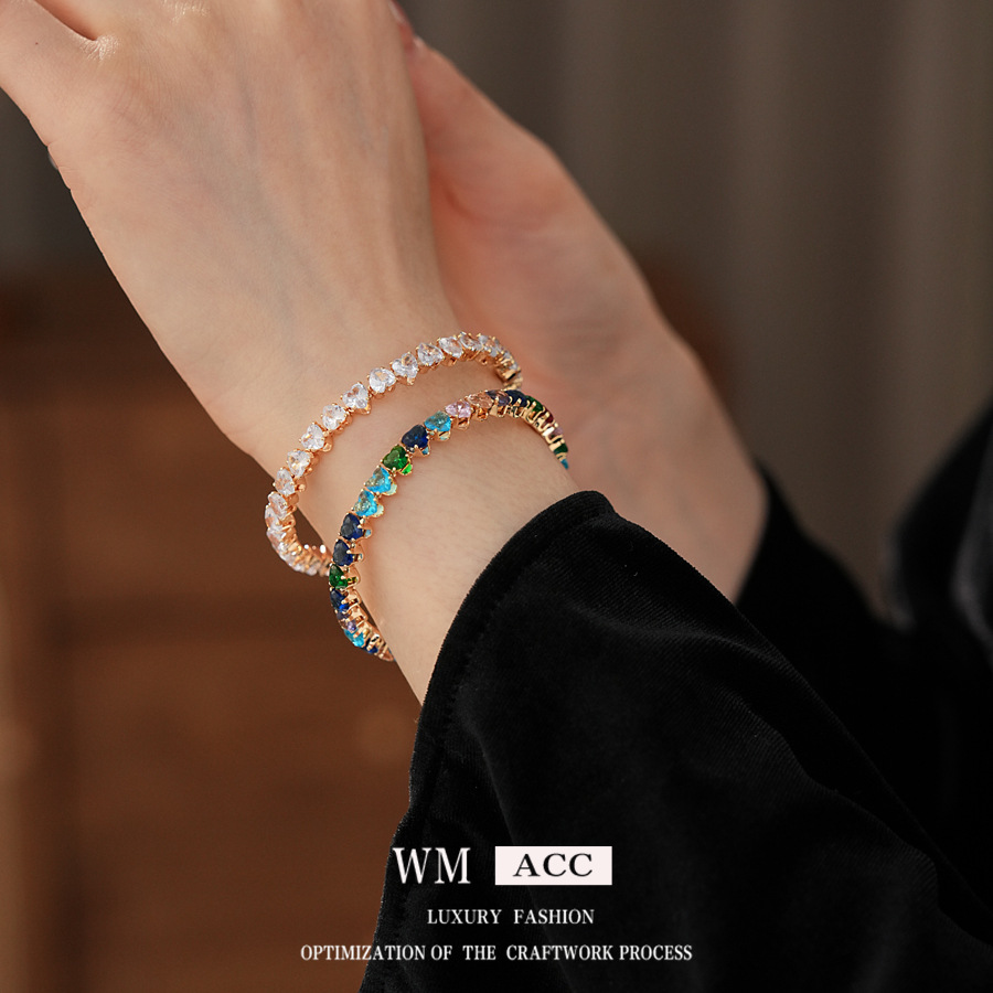 Pulsera abierta de amor de circón, pulsera exquisita de estilo de palacio de lujo ligero, sentido de alta gama de todo fósforo, joyería europea y americana al por mayor