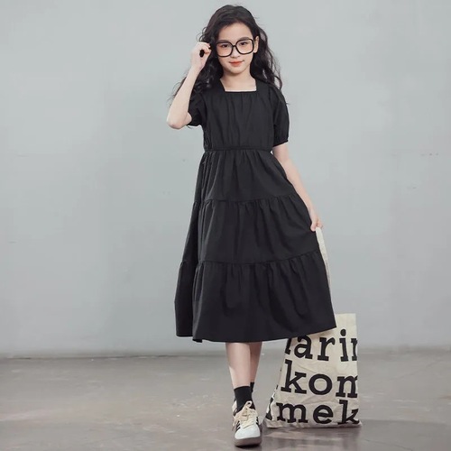 Ladies' Summer Personality Princess Dress New Korean Version Trendy Girls' Long Knee-Length Skirt Summer Outfit Solid Color One-Piece Dress