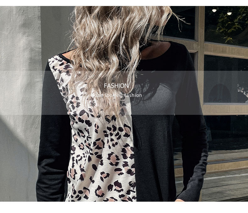 Long-Sleeved Round Neck Leopard Stitching Shirt NSDMB102366