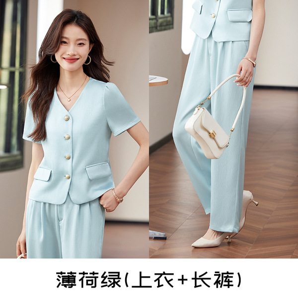 Summer New Fashion Loose Casual All-match Business Suit Women's Suit Senior Sense Technician Foot-bathing Two-piece Tooling