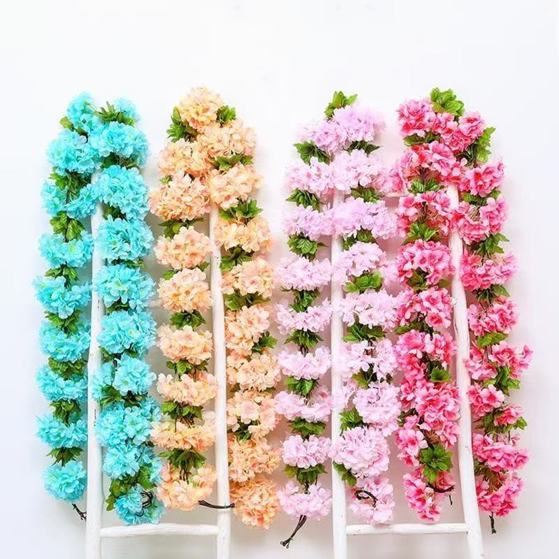 Artificial Cherry Blossom Fake Flower Vine for Indoor Air Conditioning Duct Decoration, Wedding Ceiling, Pastoral Single Piece/Bundle