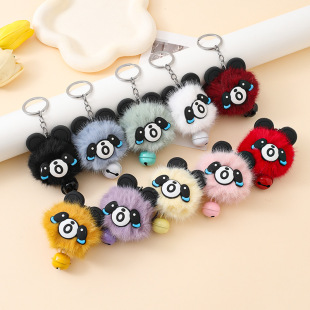 Internet celebrity bell cute panda backpack keychain bag pendant plush bag pendant imitation mink fur wholesale