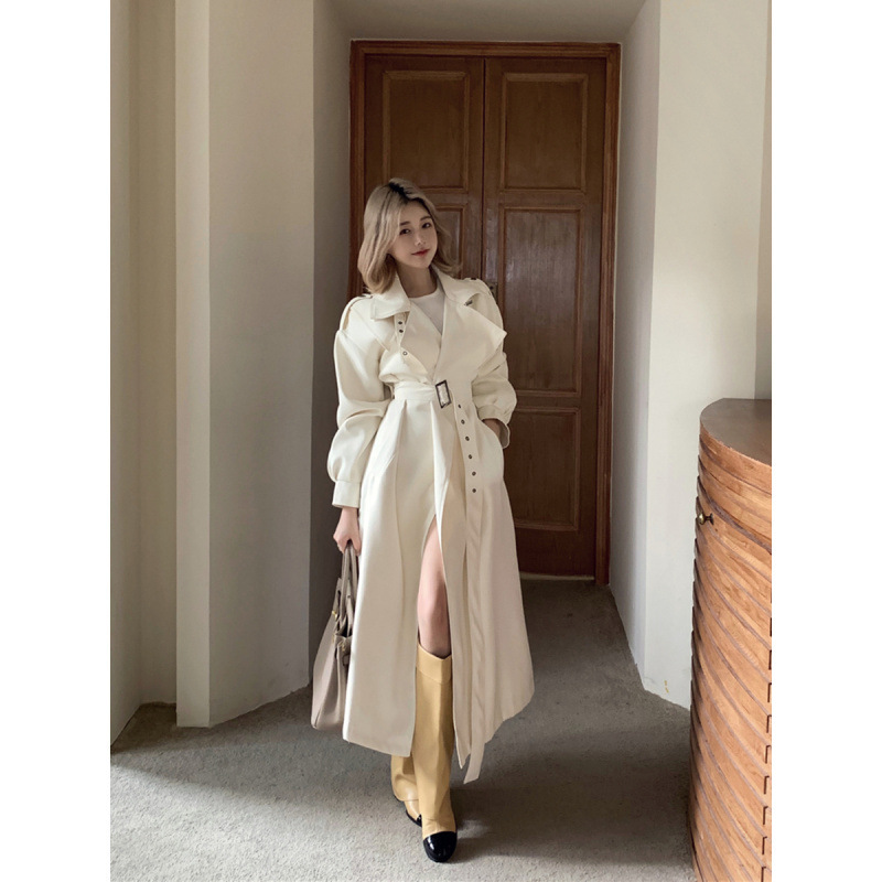 复古休闲英伦风中长款过膝风衣大衣外套腰带女|undefined