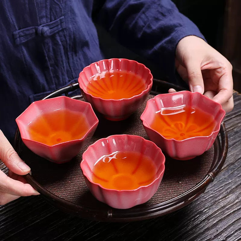 花瓣品茗功夫主人茶杯满堂红粉色花朵喝茶碗窑变家用个人简约建盏