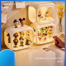 盲盒新款泡泡玛特手办收纳盒带灯桌面展示架亚克力卡通塑料太空舱
