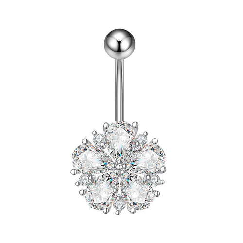 Amazon's new zircon navel ring—silver-colored belly button piercing jewelry, available for wholesale and dropshipping via cross-border e-commerce.