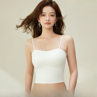 Thin Camisole Women's Inner Wear Beautiful Back Intimates Bottoming with Breast Pads No Need to Wear Bra Anti-Exposure White Tube Top Summer