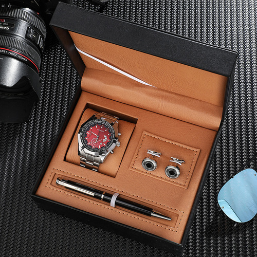 Fashion New Men's Watch Set Business Style Men's Cufflinks Pen Calendar Quartz Watch 3-piece Set Wholesale