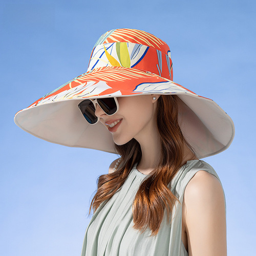 8240 Cross-border New Double-sided Fisherman Hat for Women Summer Oversized Brim Sun Hat Fashion Sunshade Hat
