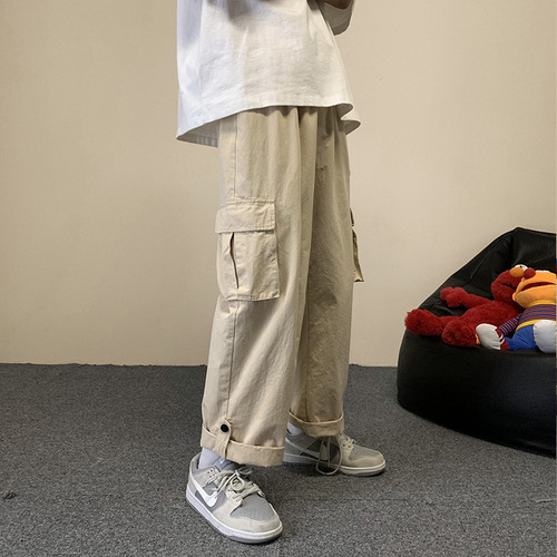 Men's large size loose long overalls men's spring and autumn nine-quarter multi-pocket foot-bound casual pants men's summer cross-border