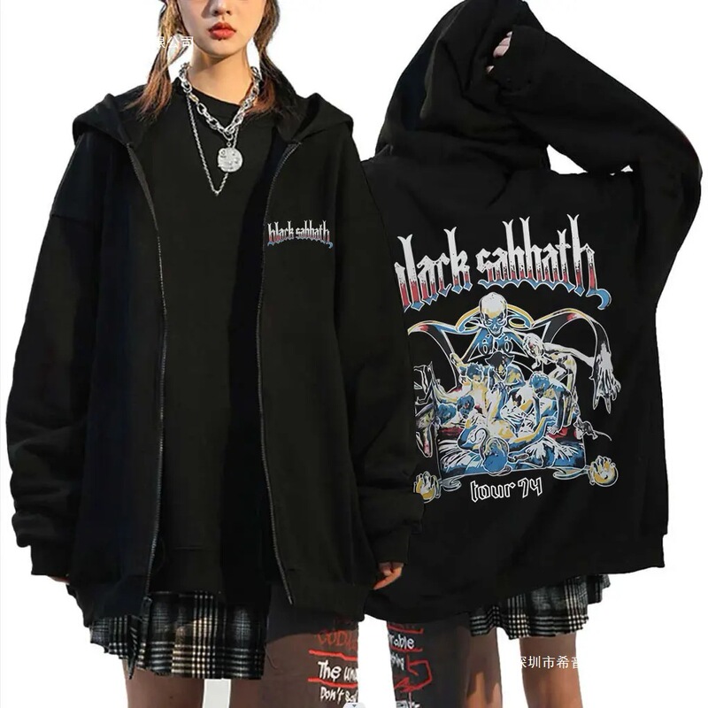 Heavy Metal Rock Band Black Sabbath Tour 1974 Zipper Hoodie Ozzy Osbourne Skull