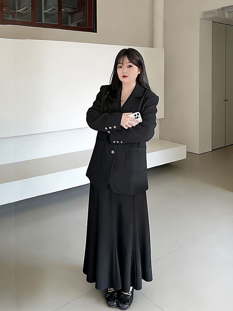 60-150kg Plus Size Women's Suit Vest and A-Line Skirt 2026 Autumn/Winter Style Three-Piece Commuting Suit for Plus Size Women