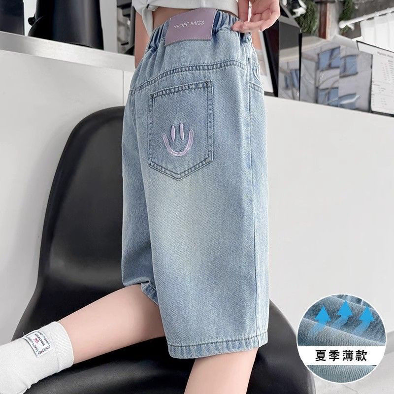 女の子夏パンツデニムショートパンツ2025新作ミディアムパンツ女の子中大子供用おしゃれ薄手スタイル|undefined