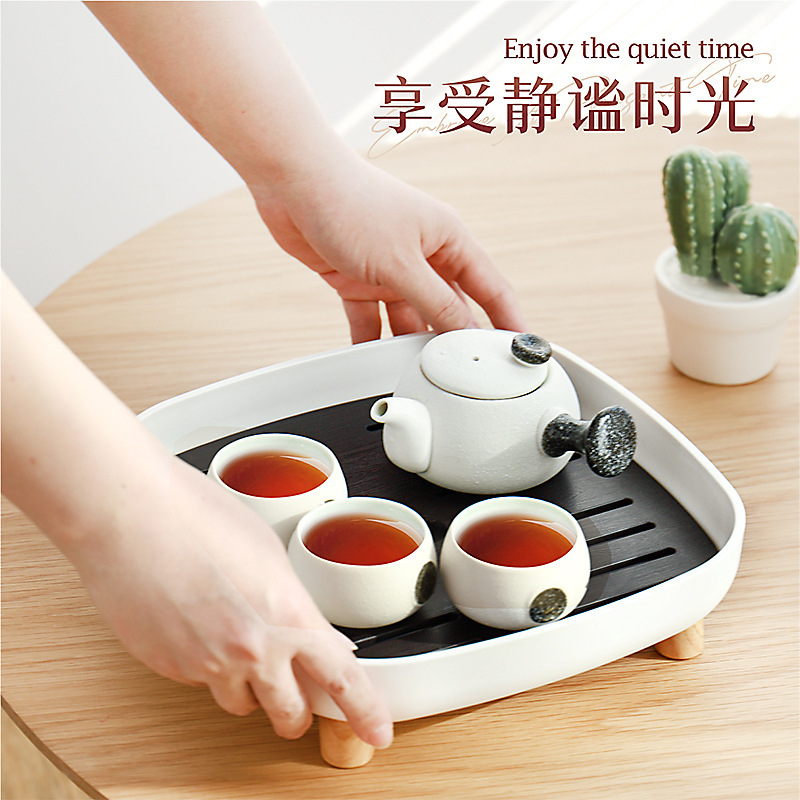 家用茶盘方形托盘小茶台塑料排水式沥水盘泡茶泡咖啡多用滤水托盘