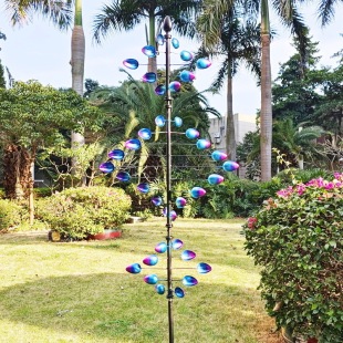 Outdoor Courtyard Creative Decoration Colorful Iron Windmill Natural Wind Turning Geometric Biological Code Shape Garden Ornaments