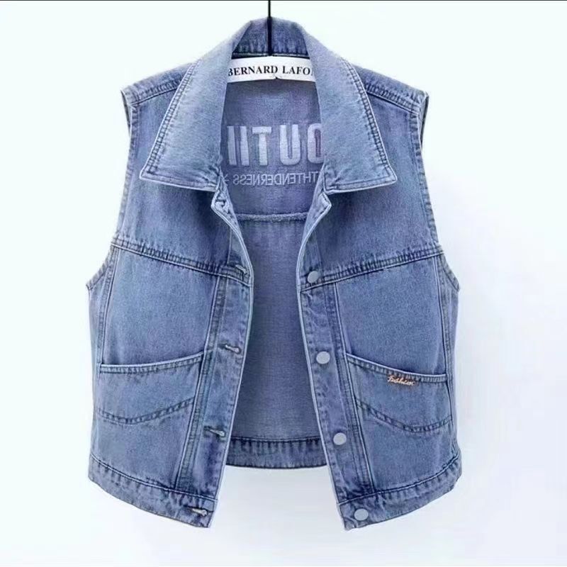 Denim Vest for Women, Korean Style Loose Spring and Autumn New Retro Hong Kong Style Petite Age-Reducing Fashion Jacket for Women
