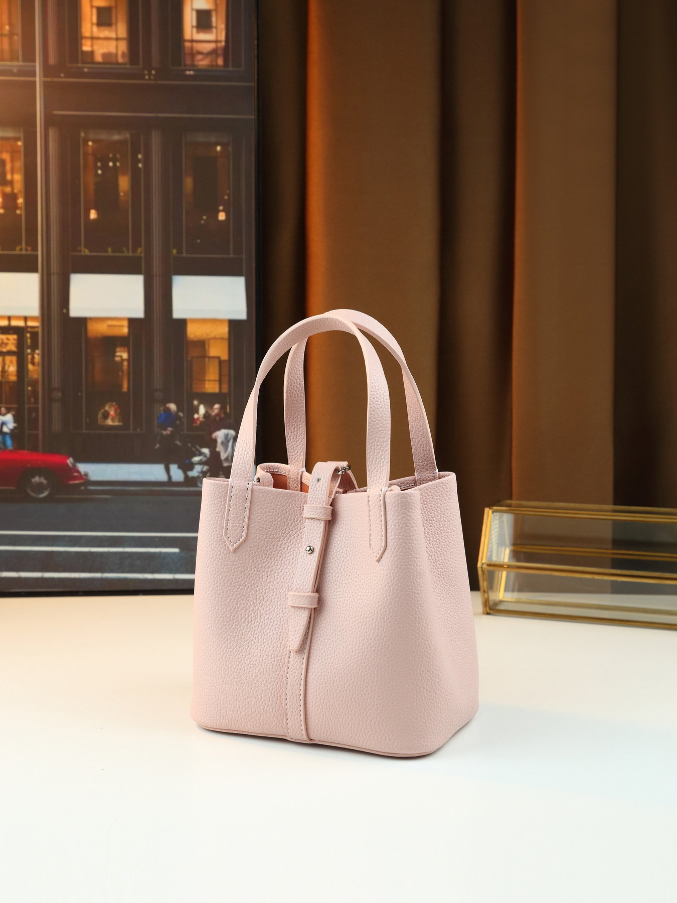 Lychee Pattern Women's Handbag Solid Color Bucket Bag Versatile Shoulder/Crossbody Bag For Commuting PU Leather Zipper Closure Medium Size_voghion.com