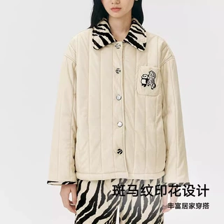 野SP熊猫嘭嘭睡衣女冬三层夹棉斑马纹家居服套装可外穿冬季情侣服