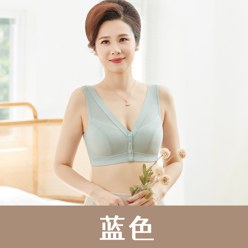 Ropa interior de la madre verano de las mujeres delgada hebilla frontal sujetador inalámbrico de mediana edad y ancianos malla sin costuras más el sujetador del chaleco del tamaño