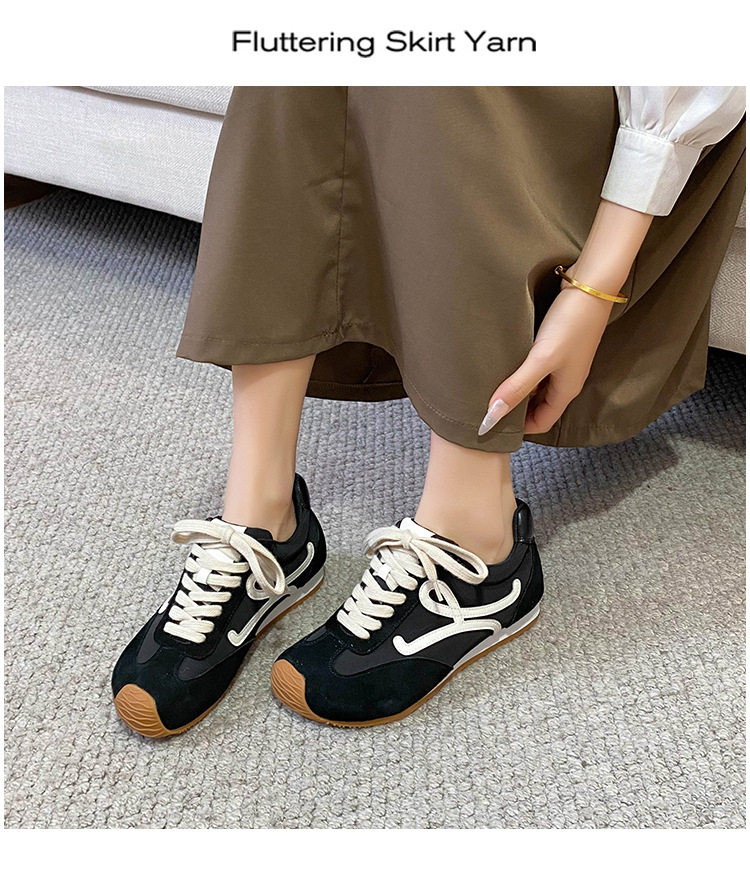 Giày sneaker nữ dáng Agandexun buộc dây tăng chiều cao bên trong 5 cm, mũi tròn, phong cách casual — Màu hồng, Màu nâu đậm, Màu xám, Màu đen chi tiết 38