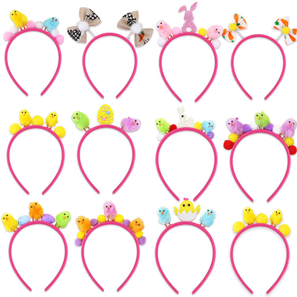 Nuevos adornos de Pascua multicolores de peluche pollo cabeza bandana fiesta vestido niños huevo bandana cabezales