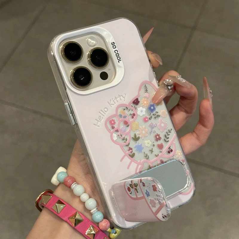 镂空碎花Kitty猫适用iPhone16/17手机壳14彩银IMD15/13女12支架xs|undefined