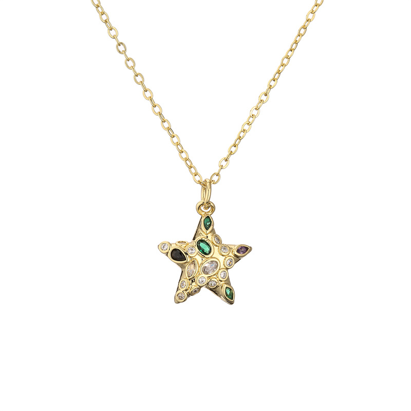 Copper Chain Material Copper Inlay Heart Shape Rhinestones Pendant Necklace